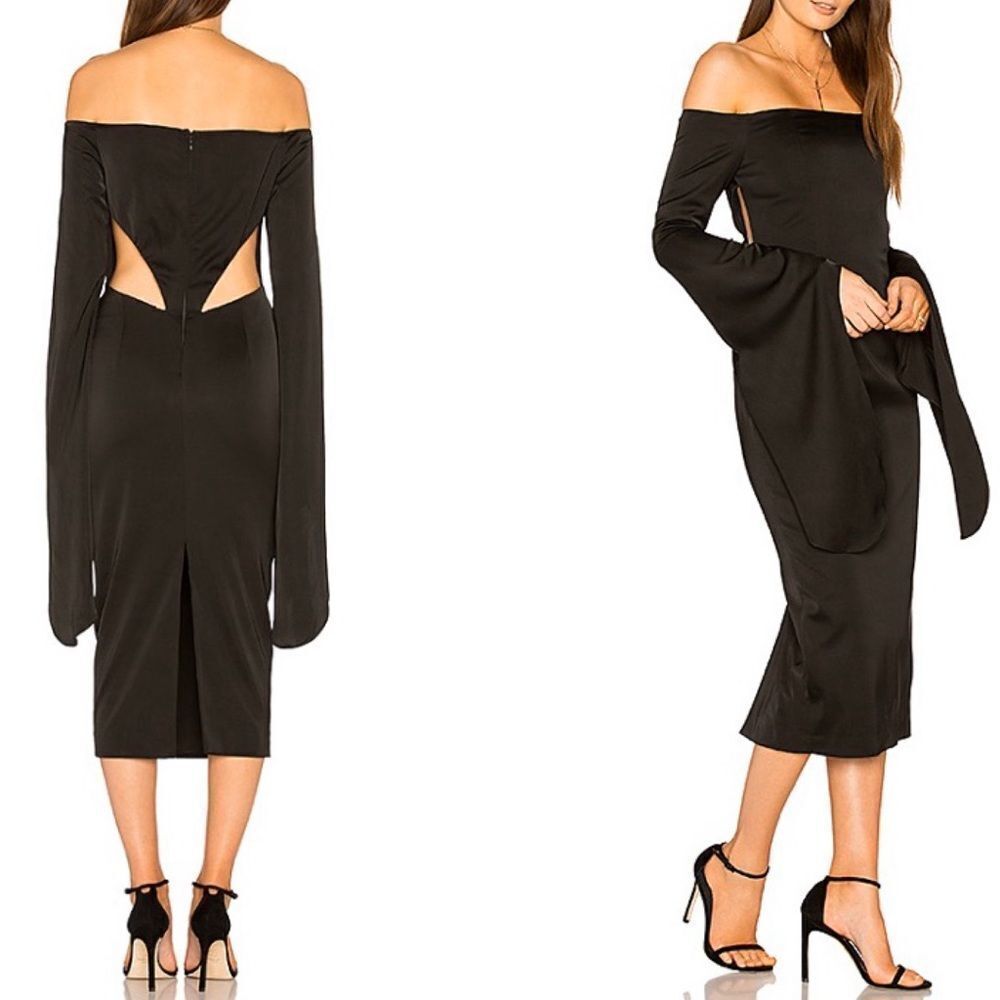 NWT Revolve Asilio off the shoulders cut out back bell long sleeves midi dress 4